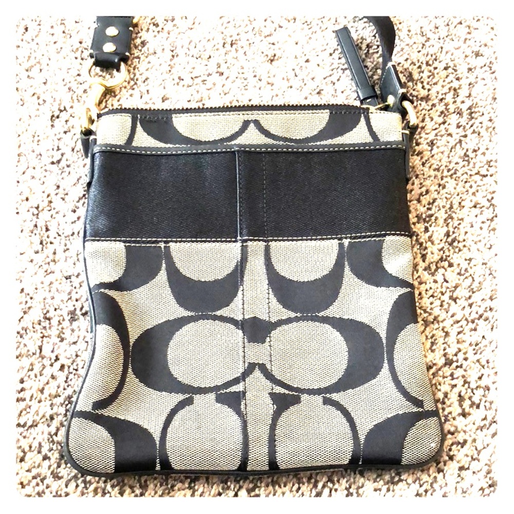 Authentic black and grey logo coach cross body